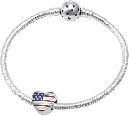 Vista 4 de Hoobeads - Abalorio de plata de ley 925 esmaltado, diseño de bandera de Estados Unidos