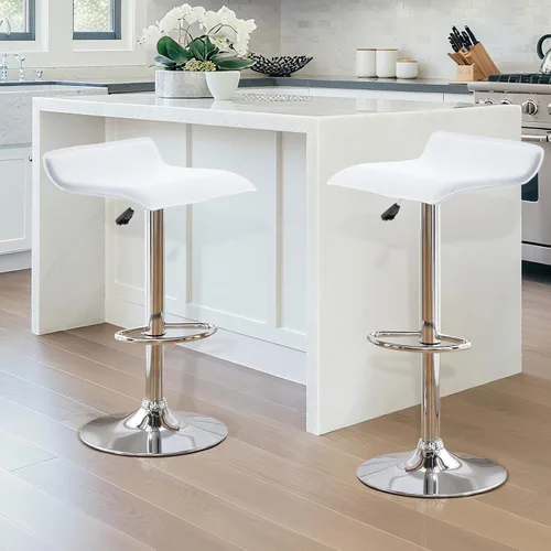Vista 8 de Vogue Furniture Direct Juego de 2 taburetes de bar giratorios ajustables, modernos taburetes de altura de mostrador de piel sintética sin respaldo