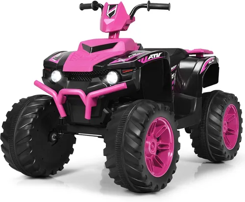Vista 14 de Cuatrimoto para paseo Costzon para niños, vehículo eléctrico con batería de 12 V, luces LED, velocidad alta y baja, claxon, música, USB, neumáticos