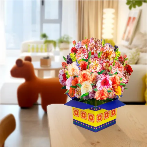 Vista 7 de Tarjeta de ramo de flores de clavel emergente, tarjetas de felicitación 3D, tarjeta de felicitación para Navidad, felicitaciones, incluye sobre