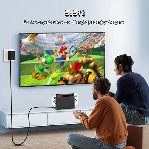 Vista 5 de Cargador USB-C de 39 W compatible con Nintendo Switch, OLED, Lite, Dock, compatible con Switch 2 y Pro Controller 15V2.6A compatible con modo TV