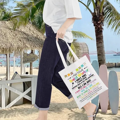 Vista 7 de LEVLO Trabajador Social Lona Tote Bag Apreciación Regalo Para Trabajadores Sociales Empleado Voluntario Bolsa de Compras