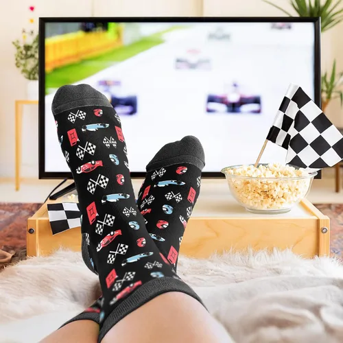Vista 4 de VICRAZY F1 Racing Car, calcetines deportivos para hombres y mujeres, regalos de Fórmula 1, calcetines de carreras, rellenos de calcetines