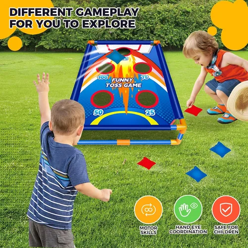 Vista 4 de Juego de lanzamiento de bolsas de frijoles para actividades al aire libre para niños, juegos de Cornhole para niños y niñas de 3, 4, 5, 6, 7, 8