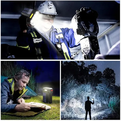 Vista 3 de Proyector LED súper brillante, portátil, recargable, con manejo, linterna recargable, proyector de mano de alto lúmenes, reflector LED con correa