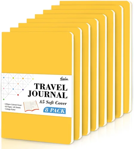 Vista 11 de Feela - Paquete de 8 cuadernos de tapa blanda en masa, cuadernos universitarios rayados para el trabajo, cuaderno de viaje rayado para mujeres
