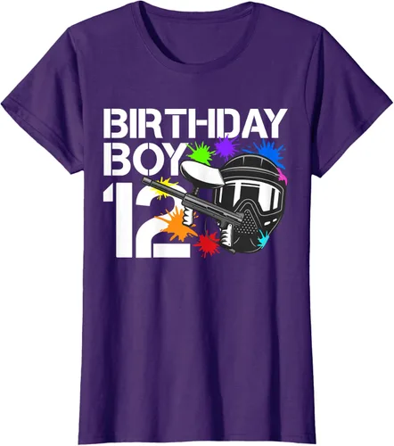 Vista 10 de 12th B-Day Paintball Birthday Party Boy 12 Year Old Funny T-Shirt, Negro