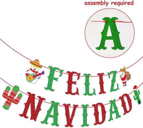 Vista 2 de Feliz Navidad - Cartel de Navidad española, remolinos colgantes para decoraciones navideñas españolas