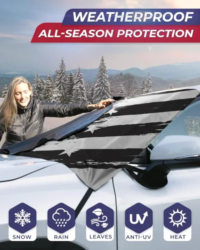 Vista 6 de AUTOAMERICS Cubierta de nieve para parabrisas, cubierta de parabrisas para hielo y nieve, protector de ventana impermeable para automóvil, camión