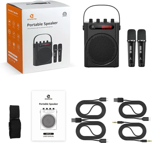 Vista 7 de Amplificador de voz ZOWEETEK de 60 W con 2 micrófonos inalámbricos