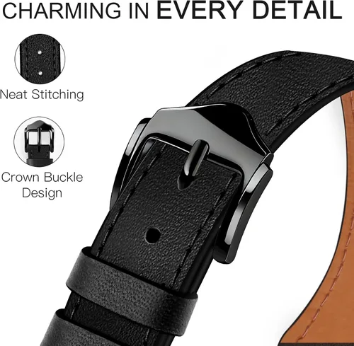 Vista 4 de JR.DM Correas de cuero delgadas compatibles con Apple Watch Band 1.496 in 1.575 in 1.614 in 1.654 in 1.732 in 1.772 in 1.811 in 1.929 in, correa