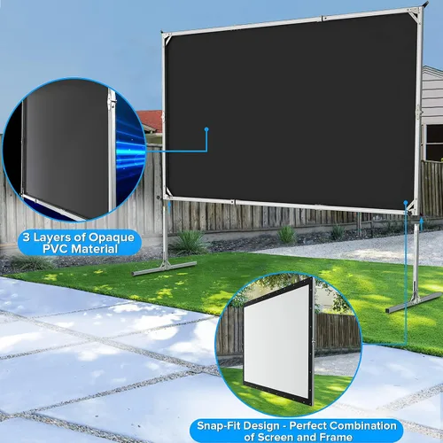 Vista 4 de Pantalla de Proyector para Interiores, JWSIT Pantalla de Cine para Exteriores de 100 pulgadas - PVC Mejorado de 3 Capas 16:9 Pantalla de Proyector