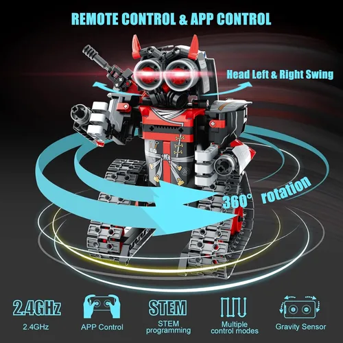 Vista 11 de Kit de construcción de robot STEM, 3 en 1 juguetes robóticos controlados por control remoto y aplicación, set de bloques de construcción de robots