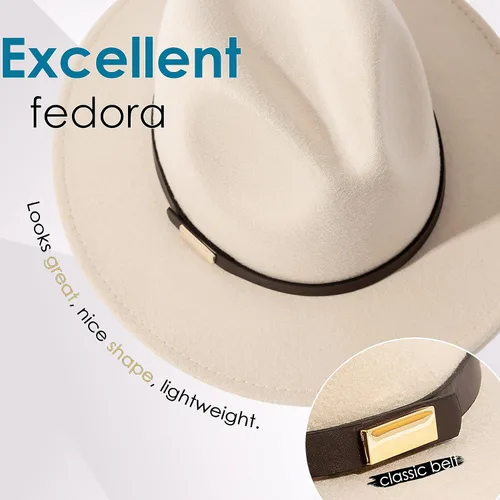 Vista 2 de Sombreros Fedora para hombre, sombrero Panamá de ala ancha con cinturón clásico Unisex Felt Fedora, Adjustable Fit, Breathable Sweatband, All-Day