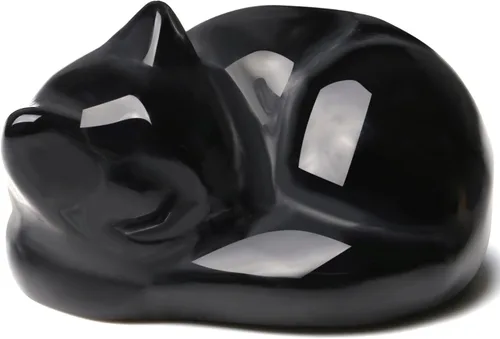 Vista 26 de QINJIEJIE Estatua de Gato de Obsidiana Negra Decoración de Cristales y Piedras Curativas Figura de Gatos Durmiendo Piedra Estatua Regalo Gemas