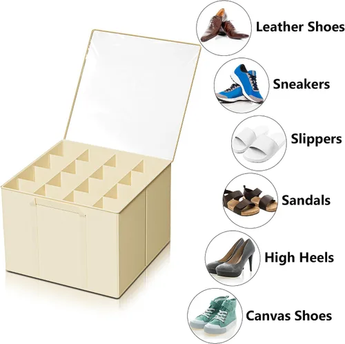 Vista 6 de SUOCO Paquete de 2 organizadores de zapatos para armario, caben hasta 32 pares, cajas de almacenamiento de zapatos en espacios pequeños con Negro