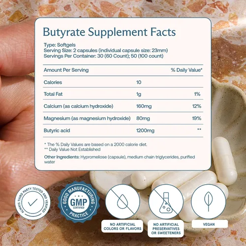 Vista 3 de BodyBio Butirato - Postbiótico para la Salud Intestinal, Apoyo Digestivo, Alivio de Hinchazón, Gases y Estreñimiento, Reparación de Intestino