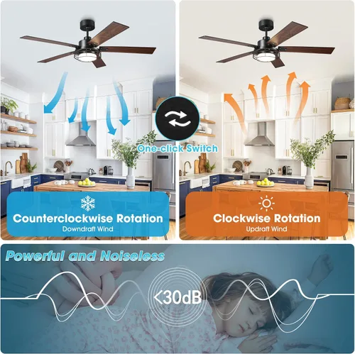 Vista 8 de Ventiladores de techo con luces y control remoto, ventilador de techo de granja de 52 pulgadas para dormitorio, sala de estar, patios, ventiladores