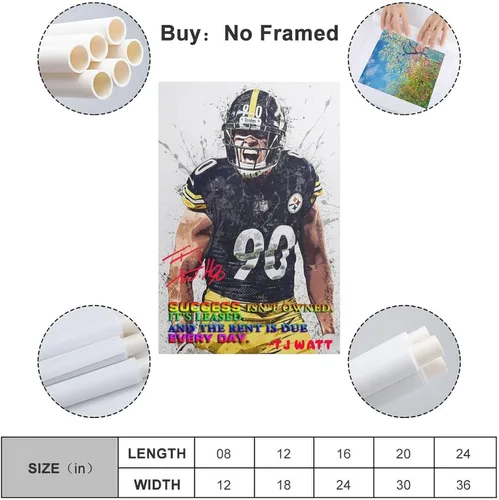 Vista 2 de ACEY Póster motivacional de jugador de rugby TJ Watt inspirador para decoración estética de oficina, estilo sin marco, 16 x 24 pulgadas
