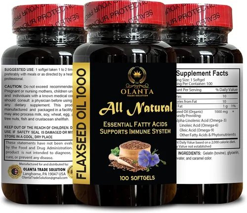 Vista 2 de Flaxseed Oil Softgels 1000 mg – Immunity & Wellness Support, Rich Omega Fatty Acids, Supports Skin Hydration & Cognitive Function - 2 Bottles 200