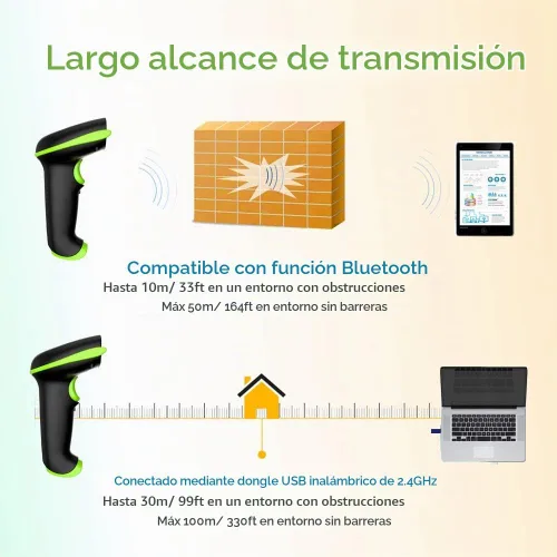 Vista 5 de NADAMOO Escáner de código de barras inalámbrico 2D con soporte, compatible con Bluetooth y conexión inalámbrica 2.4G y por cable, escáner de código