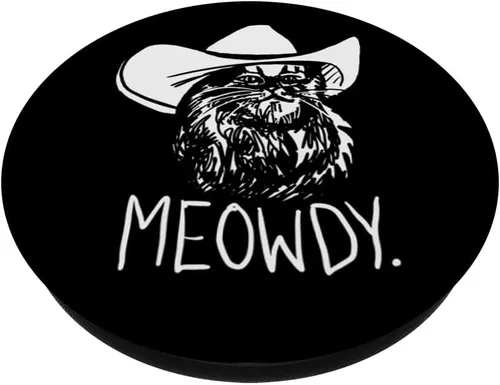 Vista 2 de Meowdy Texas Cat Meme PopSockets - Agarre y soporte para teléfonos y tabletas, Negro