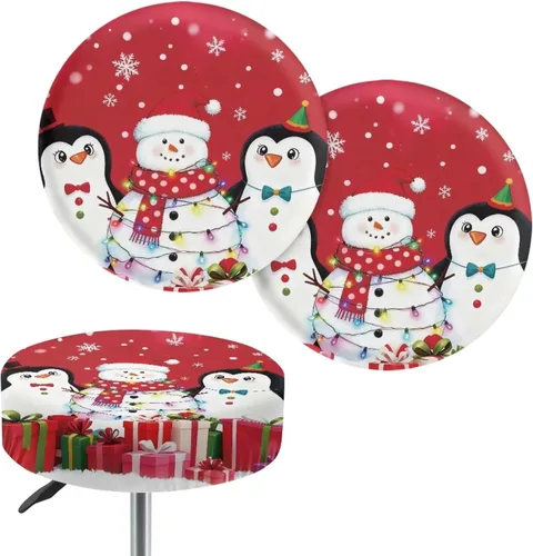 Vista 9 de Juego de 2 fundas redondas para taburetes de Navidad, color azul, diseño de ciervos de Navidad, fundas de cojín elásticas para taburetes de silla
