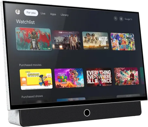Vista 10 de TV portátil de 27 pulgadas FHD 1080P Android14 OS con Google TV, batería de 9000 mAh, Dolby Audio, 100% sRGB, asistente de Google, mango de cuero