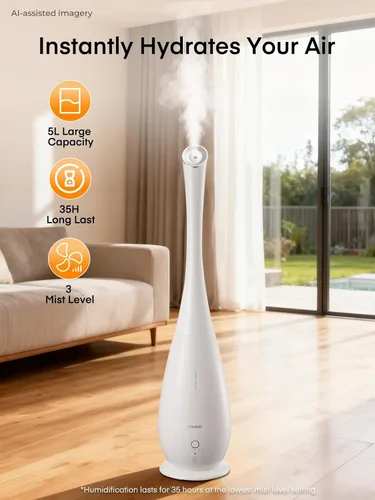 Vista 2 de FOHERE Humidificadores para dormitorio, habitación grande, 5 L, humidificador silencioso de niebla fría de 48 horas de larga duración para plantas