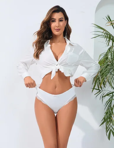 Vista 6 de Avidlove Ropa interior para mujer con ribete de encaje, calzoncillos clásicos con espalda cruzada, 4 paquetes