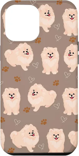 Vista 25 de Funda marrón para iPhone 13 Pro Max con diseño de pomerania y cachorros