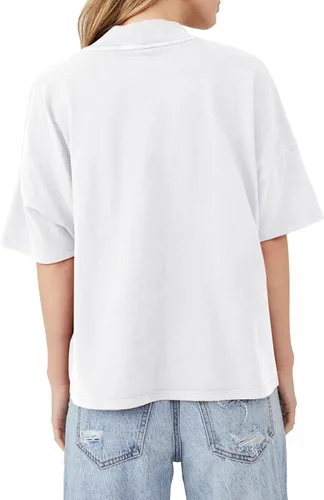 Vista 3 de Womens Casual Short Sleeve Mock Neck T Shirts Summer Loose Fit Basic Plain Tee Tops