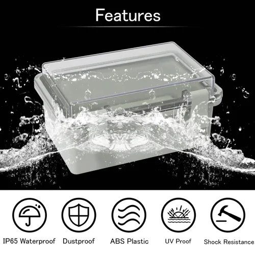 Vista 5 de Caja de conexiones IP65 impermeable carcasa de plástico ABS con cubierta transparente de PC con bisagras, caja de proyectos eléctricos con placa