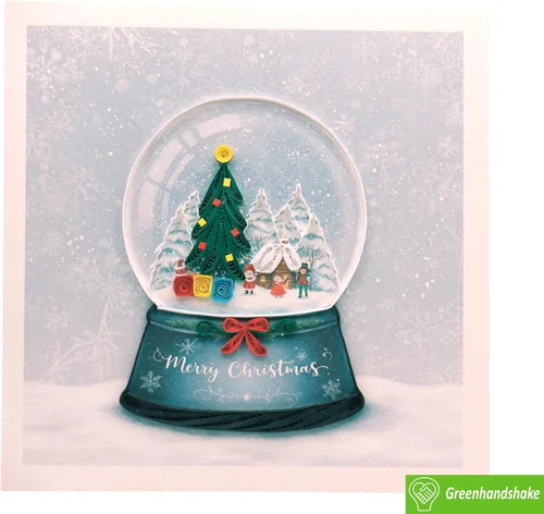 Vista 2 de Globo de nieve de Navidad, tarjeta de Navidad con filigrana - Arte único dedicado hecho a mano, tarjeta de felicitación de diseño para toda ocasión