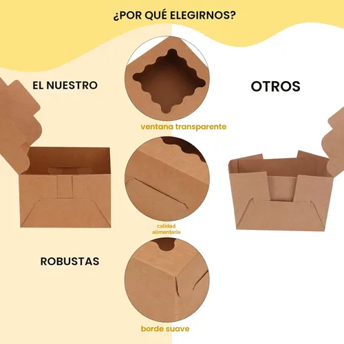 Vista 7 de Moretoes 24 cajas de panadería con ventana, 4 x 4 x 2.5 pulgadas, cajas de galletas marrones para pasteles pequeños, galletas y postres