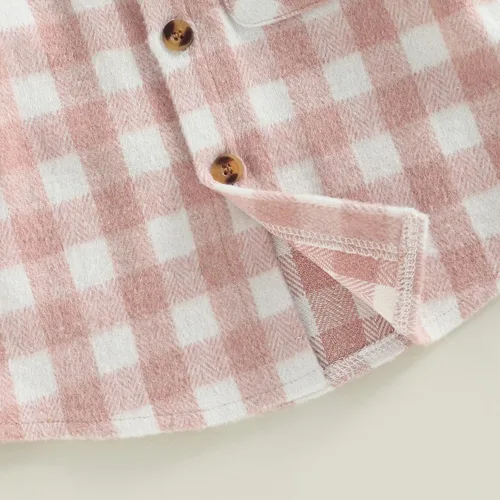 Vista 5 de Chaqueta de camisa para bebés y niñas a cuadros de manga larga con botones para otoño de franela