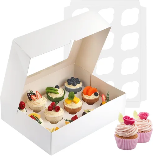 Vista 9 de Svalor Cajas para cupcakes, 12 unidades, paquete de 2 recipientes desechables para cupcakes, portador de cupcakes de grado alimenticio con ventana e