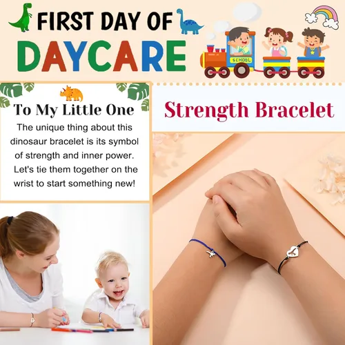 Vista 2 de UNGENT THEM Back to School Bracelet Mother Son Dinosaur Bracelets for Mom and Son First Day of School Gifts for Mother Dad Son Boys Daughter Girls
