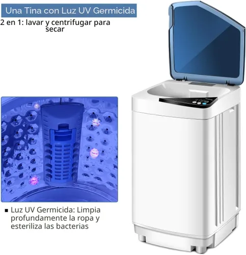 Vista 9 de Giantex Lavadora Completamente Automática, Lavadora Portátil y Secadora Centrífuga, Capacidad de 7.7 libras, Lavadora Compacta para Ropa con Luz