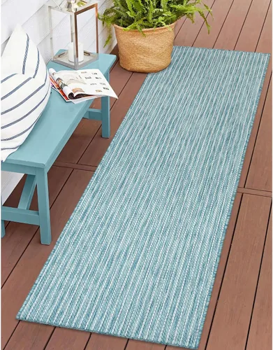 Vista 32 de Liora Manne Carmel - Alfombra tejida de perfil bajo de fácil cuidado para interiores y exteriores, color aguamarina, 6 pies 6 pulgadas x 9 pies 4