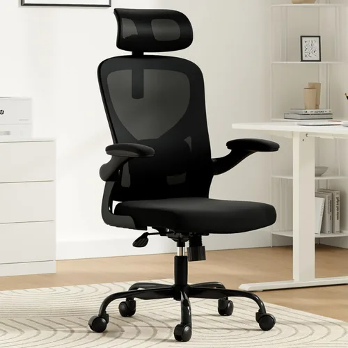 Vista 2 de Ergonomic Office Chair with Headrest and Adjustable Lumbar Support, Home Desk Computer Chair Featuring Flip-Up Armrests for Space Saving, Breathable