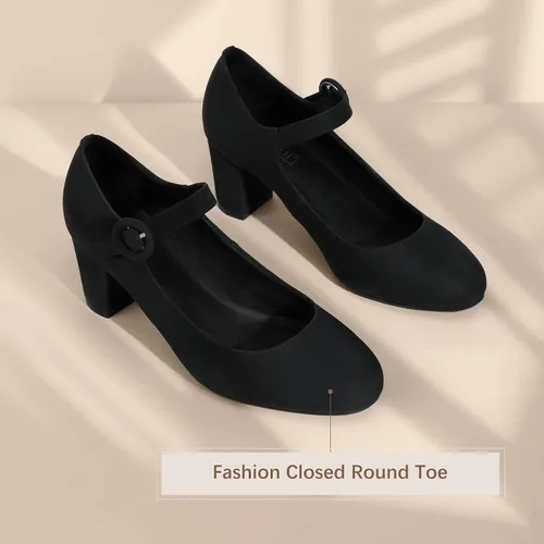 Vista 6 de IDIFU - Vestido de caramelo para mujer, zapatos Mary Jane, tacones de bloque bajo, punta redonda cerrada, oficina, trabajo, iglesia, boda, zapatos