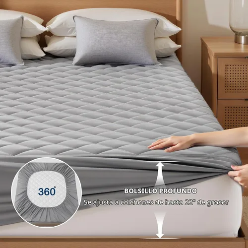 Vista 5 de Bedsure Protector de colchón impermeable tamaño individual, cubrecolchón acolchado con bolsillo profundo de hasta 22 pulgadas, funda de cama suave