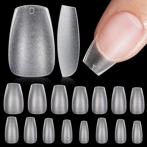 Vista 24 de TOMICCA Puntas de uñas extra cortas en forma de ataúd, 240 piezas de uñas postizas acrílicas de cobertura completa para manicura con extensión, 15