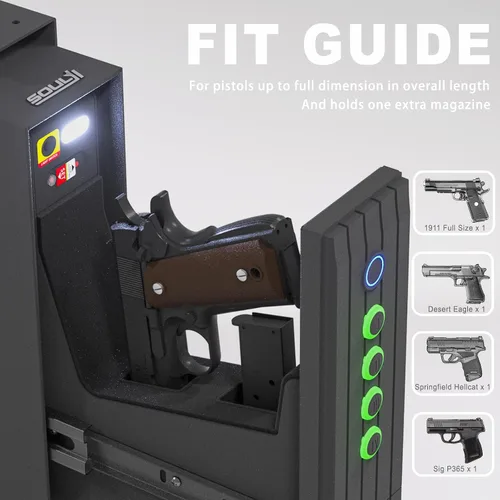 Vista 4 de SOULYI Caja fuerte biométrica para pistola, acceso rápido de 3 vías, puerta corredera automática, caja fuerte para pistola de mesita de noche