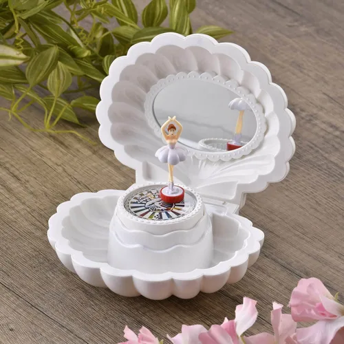 Vista 2 de Shop LC - Joyero musical con forma de concha blanca para guardar recuerdos y recuerdos