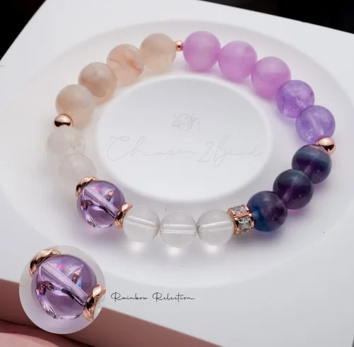 Vista 219 de Precious Gemstone Natural Crystal Healing Bracelet, Rutilated Quartz, Moonstone, Quartz Handmade Original Design Bracelet