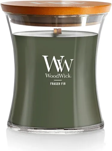 Vista 24 de WoodWick Santal Myrrh - Vela grande en frasco con forma de reloj de arena, cera de mezcla de soya prémium, mecha de madera Pluswick Innovation