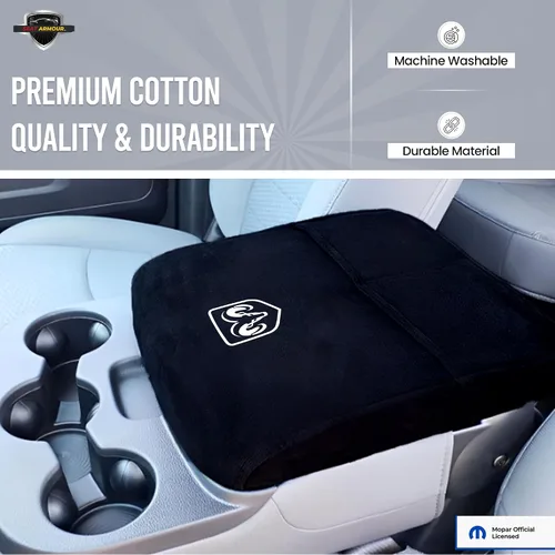Vista 2 de Cubierta de reposabrazos de consola premium para Dodge Ram (2014-2020) - (Modelos de asiento de salto) – Protector de tapa de consola suave, lavable