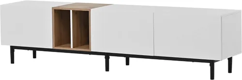 Vista 4 de Moderno soporte de TV con centro de entretenimiento con 3 puertas, soportes de centro multimedia con armarios grandes y mesa de madera resistente al